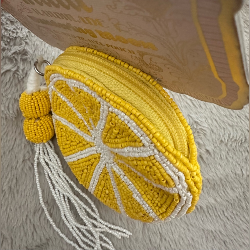 Made In India Wandering Moon Lemon Travel Beaded Pouch / Yellow Coin Purse - Picture 5 of 8